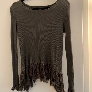 Fringe army green long sleeve - open back